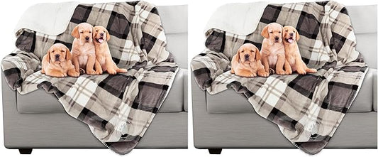 PETMAKER Pet Blanket - Reversible Waterproof Plaid Throw Protects Couch, Car, and Bed from Spills, Stains, or Fur - Dog and Cat Blankets (Gray) (Pack of 2)