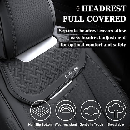 Coverado Car Seat Covers Front Seats, Nappa Leather Front Seat Covers, Waterproof Car Seat Cushion, Black Seat Covers Car Seat Protector Interior Accessories Fit for Most Cars