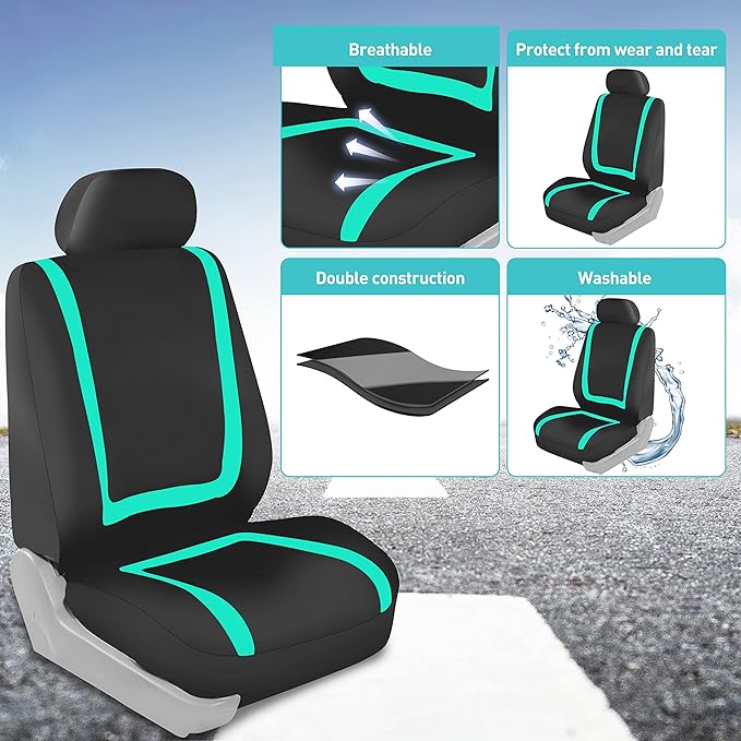 FH Group Car Seat Covers Front Set in Cloth - Car Seat Covers for Low Back Car Seats with Removable Headrest,Universal Fit,Automotive Seat Covers,Washable Car Seat Cover for SUV,Sedan,Van Mint