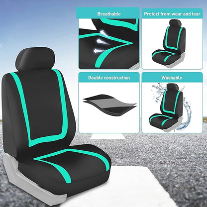 FH Group Car Seat Covers Full Set Cloth - Universal Fit Automotive Seat Covers, Low Back Front Seat Covers, Solid Back Seat Cover, Washable Car Seat Cover for SUV, Sedan and Van Mint