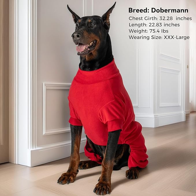 cyeollo Warm Dog Pajamas Winter Coats Fleece Dog Pjs Stretchy Turtleneck Thermal Pet Clothes Medium Dogs Pajamas for Cold Weather, Red 2XL