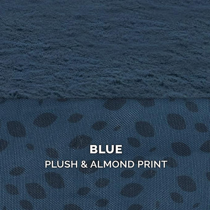 Furhaven Memory Foam Dog Bed for Large/Medium Dogs w/ Removable Bolsters & Washable Cover, For Dogs Up to 55 lbs - Plush & Almond Print L Shaped Chaise - Blue Almonds, Large
