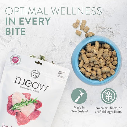 The New Zealand Natural Pet Food Co. Meow Freeze Dried Cat Food - Duck Recipe, High Protein, Use as a Complete Diet, Topper, Mixer, or as Cat Treats, All Life Stages, 9.9 oz