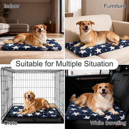 Washable Dog Bed Plush Orthopedic Outdoor Crate Mat with Non-Slip Bottom,Luxe Soft Kennel Pad for Pets, Cozy Cage Cushion & Pet Sleeping Mattress Large Sized,Medium,Small Dogs,36 x 24 inch,Blue