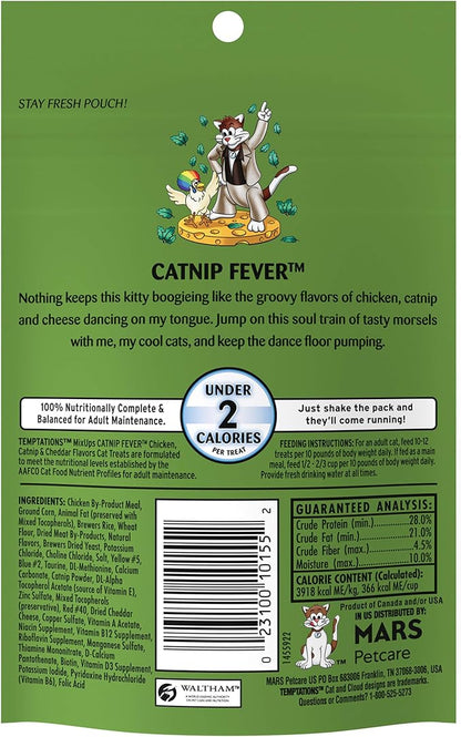 Temptations Cat Treats, Classic Crunchy and Soft Cat Treats, Catnip Fever Flavor, Catnip Treats, 3 oz. Pouch (Pack of 12)