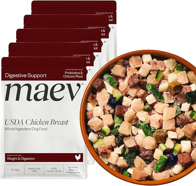 Maev Human-Grade Chicken Dog Food, Weight & Digestion Formula, Whole Ingredient, Gluten-Free, High Protein Puppy & Dog Food, 25 lb