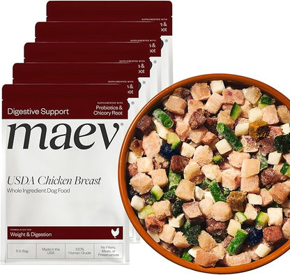 Maev Human-Grade Chicken Dog Food, Weight & Digestion Formula, Whole Ingredient, Gluten-Free, High Protein Puppy & Dog Food, 25 lb