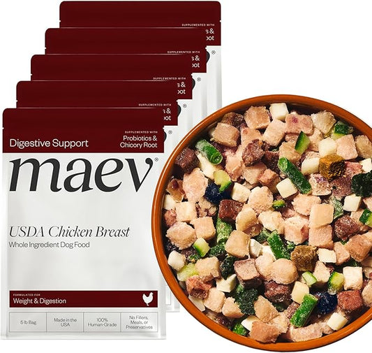 Maev Human-Grade Chicken Dog Food, Weight & Digestion Formula, Whole Ingredient, Gluten-Free, High Protein Puppy & Dog Food, 25 lb
