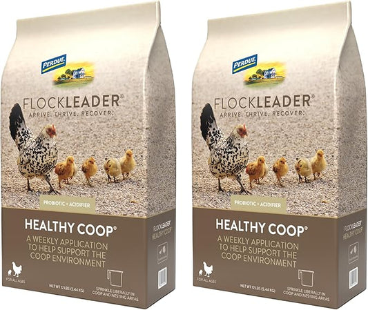 FlockLeader Healthy Coop, Litter Additive for Chicken Coop with Probiotic & Acidifier, Reduces Odor, Wetness & Bacteria, 12lbs (Pack of 2)