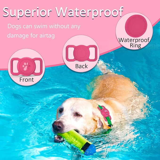 SANKALA Airtag Dog Collar Holder, 1 Pack, Rose | Silicone Full Body Covered, Anti-Lost Protective, Fits All Width Collars, for Apple AirTag(Gen 1 & 2), Signal Friendly
