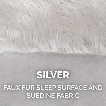 Furhaven Self-Warming Cat Bed for Indoor Cats, 4-Beds-in-1 & Washable - Plush Long Faux Fur Convertible Cuddler - Silver, Large