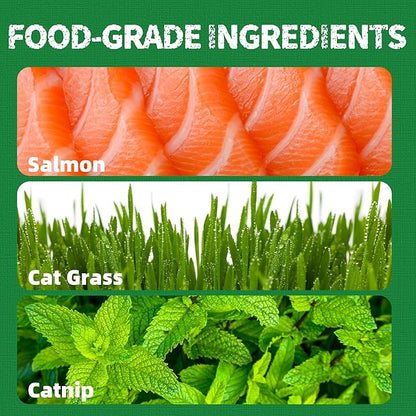 Just Try Cat Treats for Indoor Cats Hairball Control Natural Salmon Healthy Cat Grass Treats Kitten Snacks Training Biscuits Catnip for Cats Dental Care 13.4 OZ
