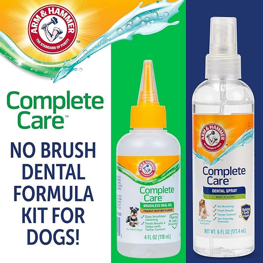 Arm & Hammer Complete Care Brushless Dental Kit for Dogs – Includes No-Brush Oral Gel + Dog Dental Spray, Fresh Breath, Tartar Control, Baking Soda Enhanced Dental Dog Supplies, 4oz