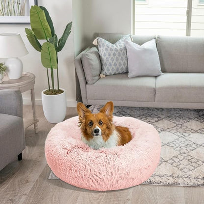 Best Friends by Sheri The Original Calming Donut Dog Bed for Medium Dogs up to 45 lbs, Shag Faux Fur, Cotton Candy Pink, 30" x 30"