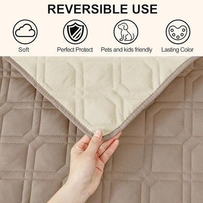 Smiry Reversible Waterproof Couch Covers for Sofa, Washable Dogs Pet Couch Covers for 3 Cushion Sofa Pet Friendly, Water Resistant Furniture Protector Slipcover, Geometric (30"x53", Taupe/Beige)