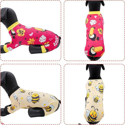 2PCS Dog Pajamas for Small Doggie Pjs Puppy Onesies Outfits Pet Jammies Boy Girl Male Female Apparel Toucan Bee Pattern Soft Lightweight Stretch Clothing S