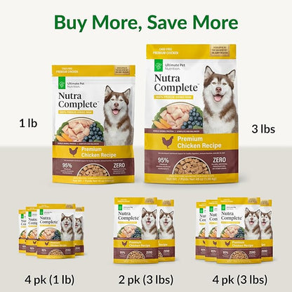 ULTIMATE PET NUTRITION Nutra Complete Freeze Dried Raw Dog Food, Veterinarian Formulated with Antioxidants, Prebiotics & Amino Acids (1 Pound, Chicken)