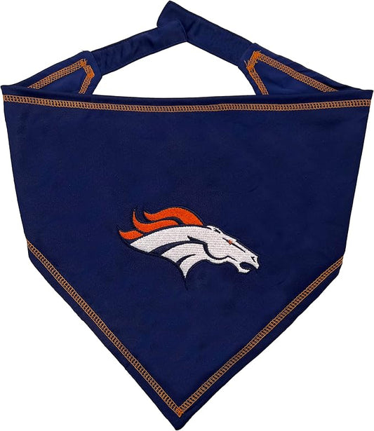 Pets First NFL Denver Broncos TIE Bandana, Large/X-Large. Dog Bandana Scarf Bib for Pet Cat Dog. The Ultimate Game-Day, Party Bandana (DEN-3550-L-XL)