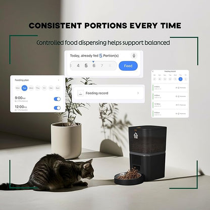 Automatic Cat Feeder, 6L Timed Dry Food Dispenser for Cats and Dogs, App Control, Portion Control, Scheduled Daily Meals, Up to 10 Meals Daily.