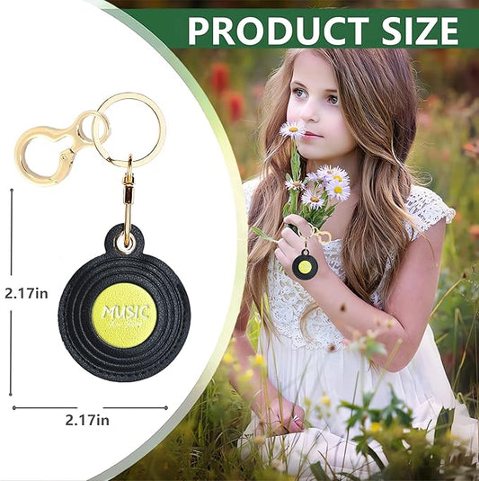 Leather Keychain Holder Case Compatible with AirTag,Cute Protective Cover with Keyring,Anti-Scratch Finder GPS Tracker Case for Wallet Keys,Bag,Pets,Backpack(CD Yellow)