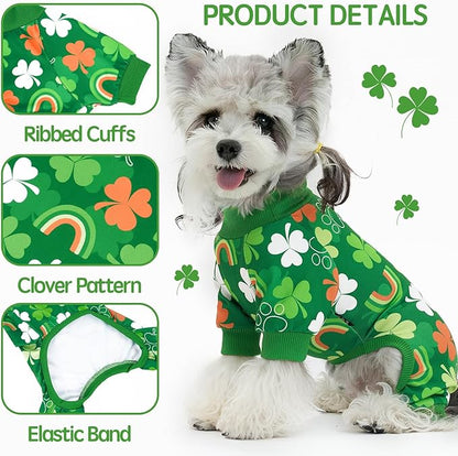 XPUDAC Dog Pajamas St. Patrick's Day Soft Dog Onesie Shamrock Puppy Clothes Comfy Stretchy Pet Outfit for Small Medium Dogs, 2XL