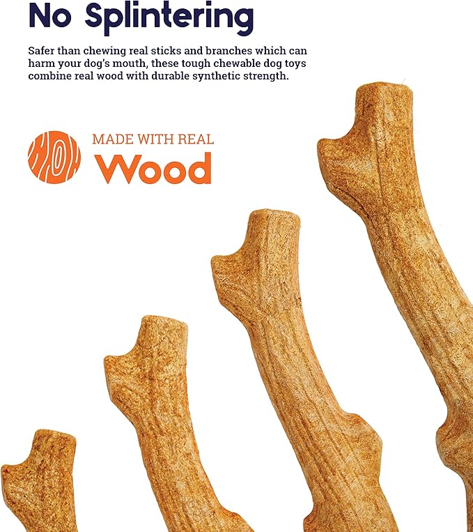 Pupstages Super Dogwood Dog Chew Toy – Real-Wood Blend, Natural Wood Flavor & Texture, Moderate Chewers, Medium, 9.5"