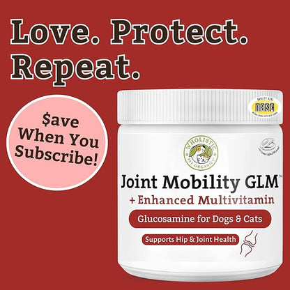 Wholistic Pet Organics - Hip and Joint Supplement for Dogs & Cats - Cat & Dog Joint Supplement - Green Lipped Mussels, Glucosamine, Chondroitin for Dogs & Cat Mobility Support - 2 Lb - 90 Scoops