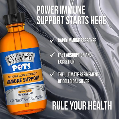 Sovereign Silver Pets Immune Support - Colloidal Silver, Bio-Active Silver Hydrosol, for Dogs and Cats 10 ppm, Liquid Dropper, 4 Fl Oz, (118 mL)