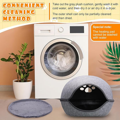 Beeveer Heated Cat Bed, Indoor Heated Cat Cave, Warmer Thermal Pet Bed with Removable Waterproof Heater for Kitty Small Dogs Gray (18.1 x 15 x 9.8 Inches)