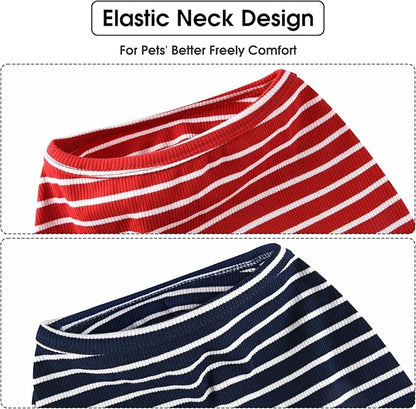 Koneseve Dog Shirt Vest Lightweight Stretchy Dog T-Shirts Soft Cool Sleeveless Stripe Vests Breathable Clothes for Puppy Kitty Cats Small Medium Large Dogs 2 Pack Red + Blue [ 3XL ]