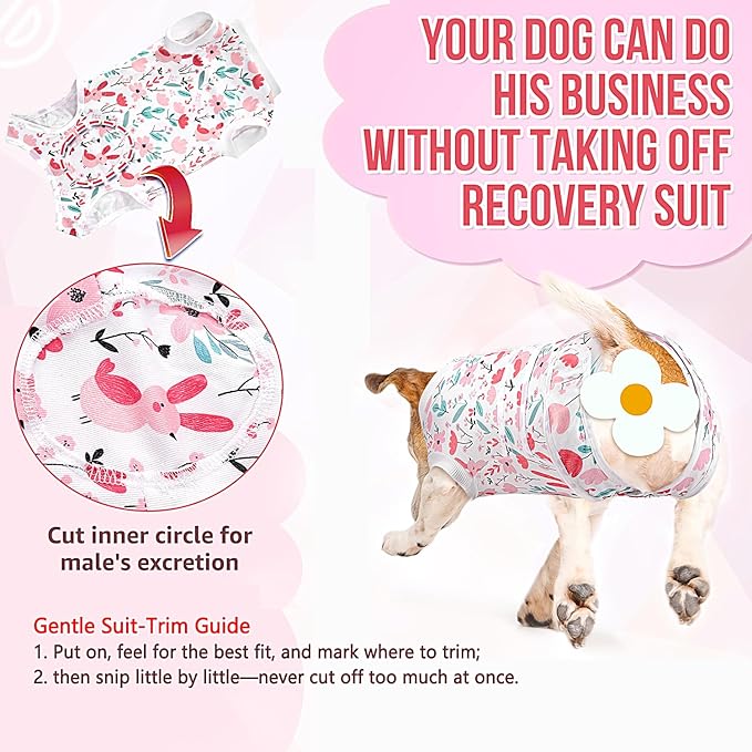 Lukovee Recovery Suit for Dogs, Zipper On Dog Surgery Suit for Female Male Dog, Onesies Bodysuit Prevent Licking Spay Abdominal Wounds Bandages E-Collar Alternative (Pink, L)