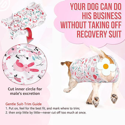 Lukovee Recovery Suit for Dogs, Zipper On Dog Surgery Suit for Female Male Dog, Onesies Bodysuit Prevent Licking Spay Abdominal Wounds Bandages E-Collar Alternative (Pink, L)