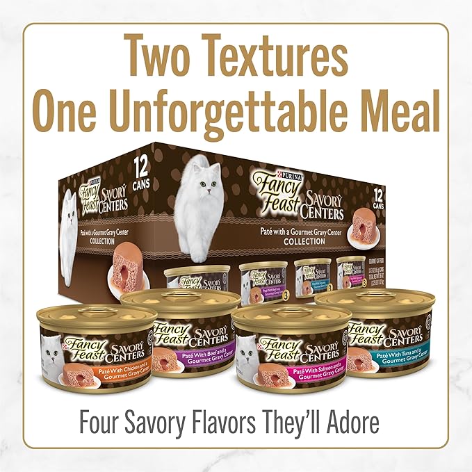 Purina Fancy Feast Savory Centers Gourmet Wet Cat Food Pate With Chicken and Gravy Center, (Pack of 24) 3 oz Cans
