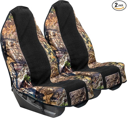 Season Guard Mossy Oak Camo Car Seat Cover Towel Protector; Great for After Gym Workouts, Dogs, Kids, and Outdoor Activities; Universal Fit for Cars SUVs MiniVans Trucks, EZ fit, Non Slip Grip, 2pc