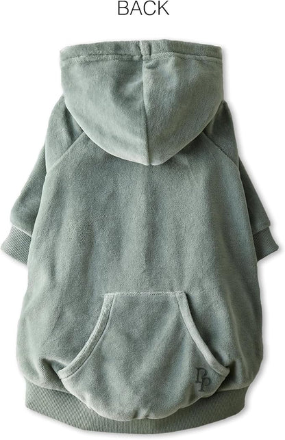 Pet Passion Cooper II Organic Cotton Velour Dog Hoodie Pet Coat for Small, Medium and Large Dogs, Sage, XXX-Small (up to 5lbs)