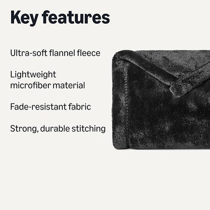 Amazon Basics Soft Fleece Throw Blanket, Lightweight Cozy Blanket for Couch & Sofa, 50 x 60 Inches, Black