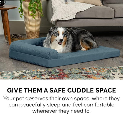 Furhaven Orthopedic Dog Bed for Medium/Small Dogs w/ Removable Bolsters & Washable Cover, For Dogs Up to 35 lbs - Pinsonic Quilted Paw L Shaped Chaise - Bluestone, Medium