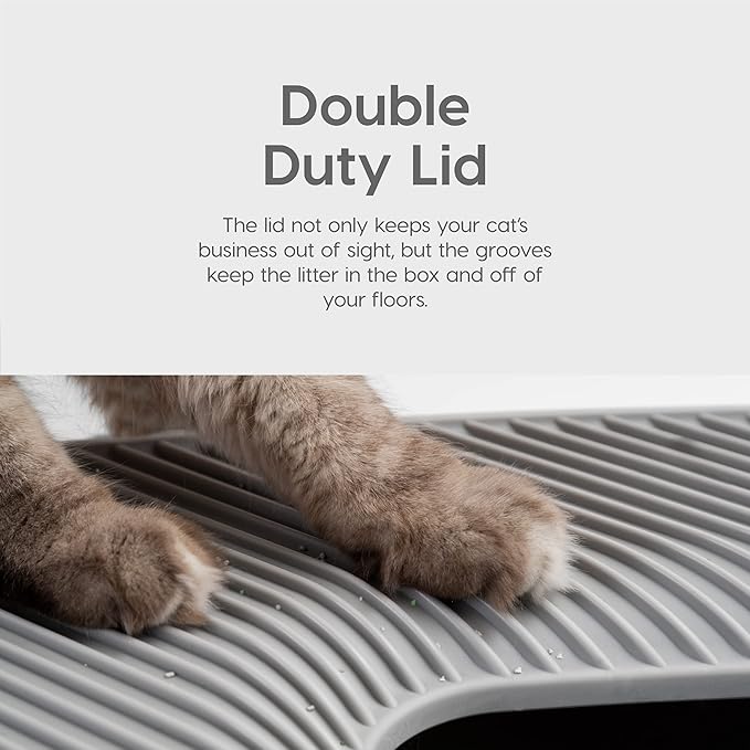 IRIS USA Top-Entry Litter Box with Scoop, Enclosed Square Style Litterbox with Odor Control, Easy to Clean for Cats, Covered Dog Proof Litter Box Design, White/Gray