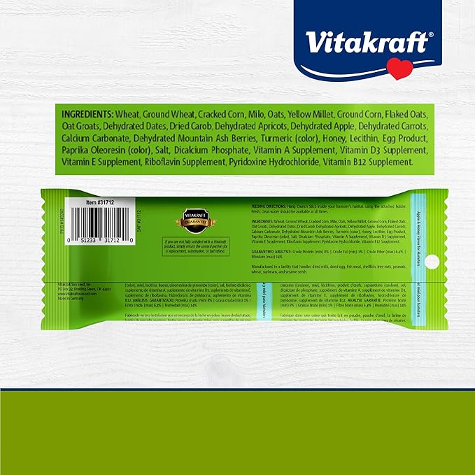 Vitakraft Crunch Sticks Hamster Treats Apple and Honey Flavor 2 Pack - Wholesome Crunchy Chew Sticks for Hamsters and Gerbils - Enrichment Chew Toy with Natural Wood Core
