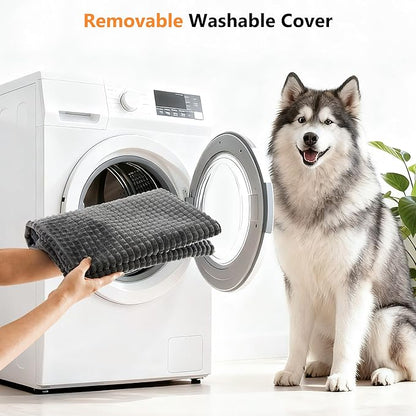 KISYYO Orthopedic XXL Dog Beds for Extra Large Dogs with Removable Washable Cover and Removable Pillow for Crate, Waterproof Extra Large Dogs Mat, Grey, 47x29