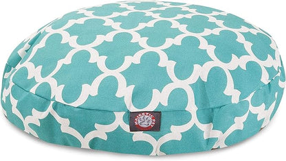 Teal Trellis Small Round Indoor Outdoor Pet Dog Bed With Removable Washable Cover By Majestic Pet Products