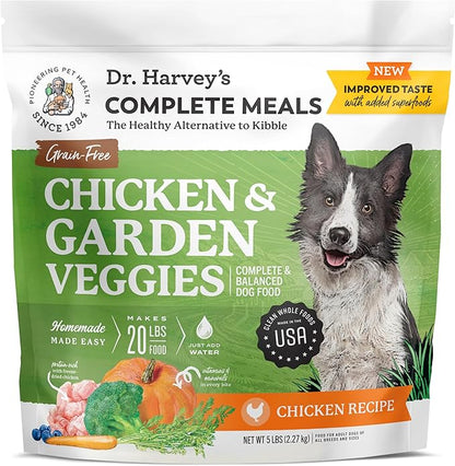 Dr. Harvey's Chicken & Garden Veggies Dog Food, Grain-Free Dehydrated Food for Dogs with Freeze-Dried Chicken (5 Pounds)