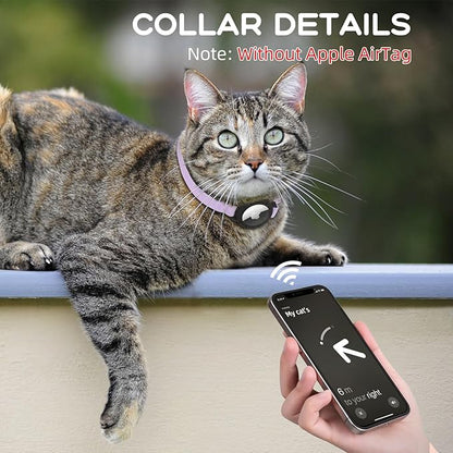 AirTag Cat Collars, Stretchy Collar with Apple AirTag Holder and Bell, Breakaway Ultra Design Elastic GPS Tracking Collars for Cats and Puppies, (7.5-12.5 Inch), Purple
