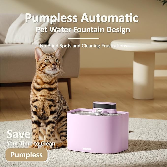 PET LAYSON Pumpless Cat Water Fountain,App Remote Control Smart Cordless Battery Operated 3.6L/122oz Wireless 2.4GHz Wi-Fi Networks Rechargeable Water Dispenser (Pink, M1Pro-2 Filter)