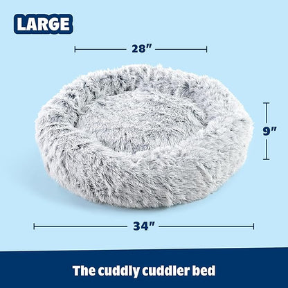 Barkbox Dog Bed, 2-in-1 Memory Foam Donut Cuddler Dog and Cat Bed, Calming Orthopedic Joint Relief Fur Crate Lounger for Pets, Machine Washable + Removable Cover, Waterproof Lining, Includes Toy