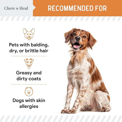 Omega 3 Fish Oil for Dogs Small Breeds & Puppies - 180 Mini Softgels, 300mg Wild Caught Salmon Oil - Skin & Coat, Shedding, Itchy Skin, Hot Spots, Allergies - EPA & DHA - Made in USA - Chew + Heal