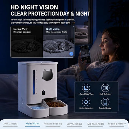 Waithem Automatic Cat&Dog Feeder and Waterer with Camera | 2K Video, 5L Food Capacity and 4L Water Station, 5G/2.4GHz Wi-Fi Control, 2 Weeks Capacity