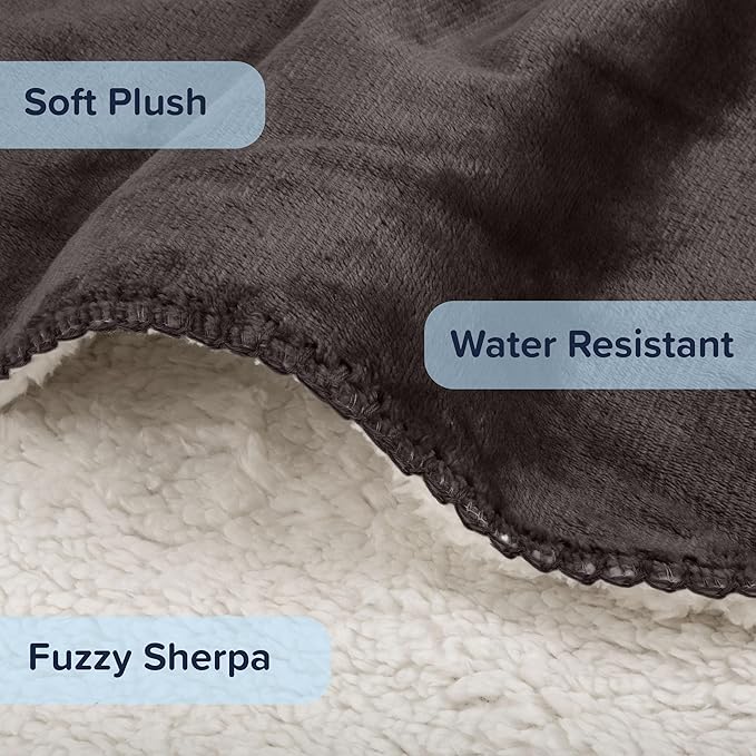 PETMAKER Dog Blanket - 60x70in Reversible Sherpa Blanket - Throw Blankets for Bed, Couch, or Car - Machine Washable Puppy Essentials (Charcoal)