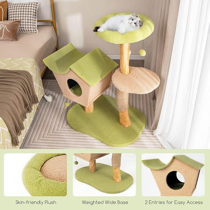 PETSITE 43 Inches Cat Tree for Indoor Cats, Wooden Multi-Level Cat Tower with Scratching Post, Top Perch, Cat Condo, Jingling Balls, Modern Cat Tree Tower for Large Cats