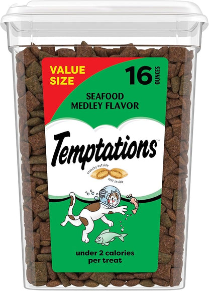 Temptations Cat Treats, Classic Crunchy and Soft Cat Treats, Seafood Medley Flavor, 16 oz. Tub